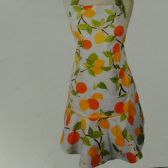 Hostess Kitchen Apron Citrus Blossom Ruffle 26" Waist 28.5" Length NIP - Picture 3 of 4